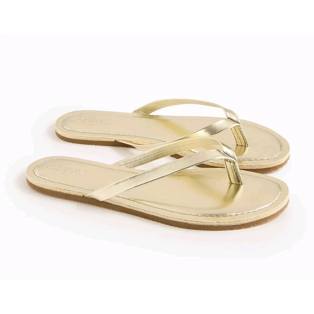 J Crew Girls Gold Metallic Flip Flop Sandals Youth Size 11 New